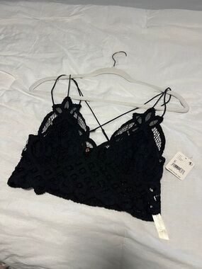 Free People Black Lace Bralette with Crisscross Back